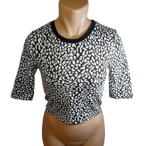 Vintage Y2K Juniors‎ Seduction Leopard Animal Print Cropped 3/4 Sleeve Sweater S